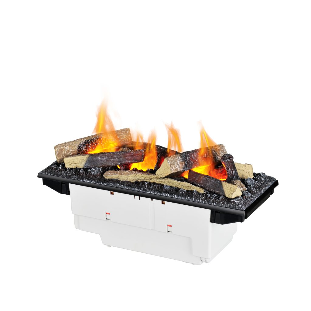 Kit Glamm 3D II electric fireplace by GlammFire, featuring realistic flames and a contemporary log set, perfect for adding warmth and style to any interior space.